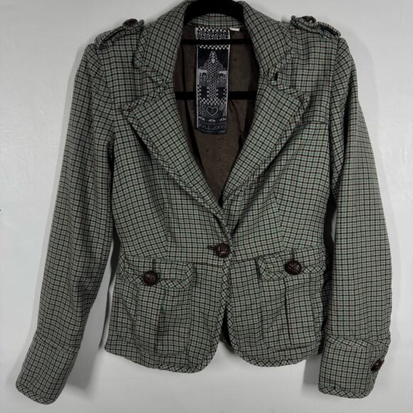 LAMB Gwen Stefani Jackets & Blazers - Y2K LAMB Gwen Stefani Wool Tweed Blazer Size 2 XS Teal Fitted Jacket 2008 Rare